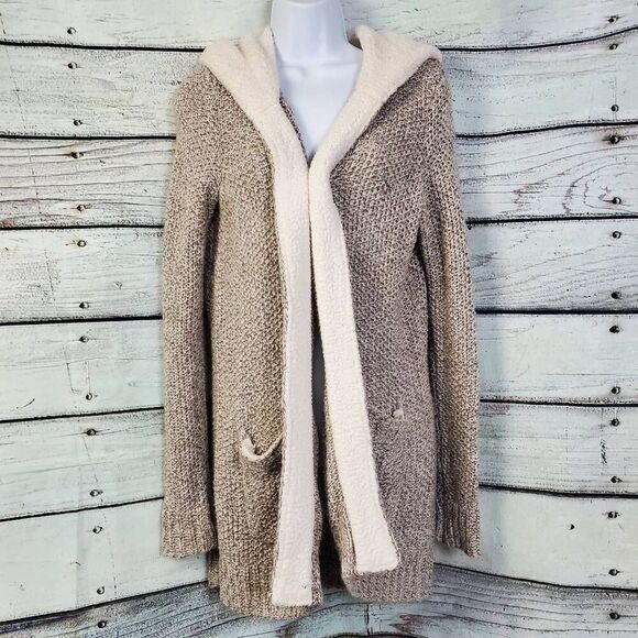 Maurices Medium Beige Soft Fluffy Sherpa Hooded Cardigan Sweater - Picture 1 of 7